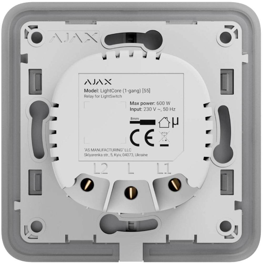 Реле для одноклавишного выключателя ajax ajax lightcore (1-gang) vertical